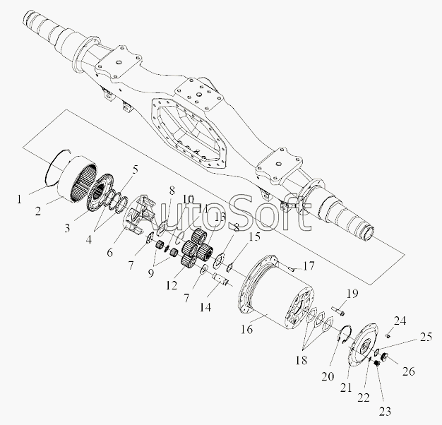 CA-3252 (P2K2T1A): Колесный редуктор (мост с колесными редукторами R16T230W)