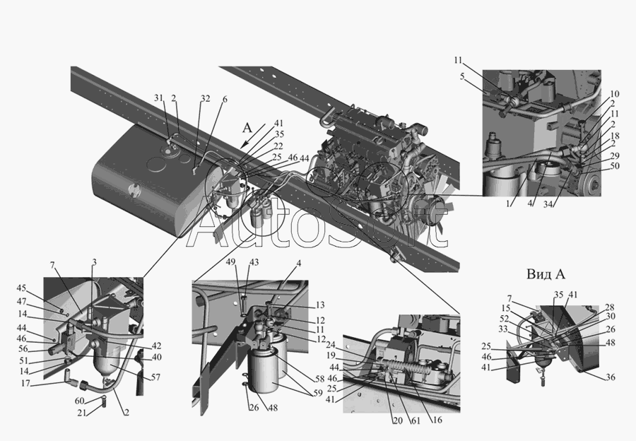 МАЗ-437030 (Зубренок): Установка топливопроводов 437030-1104002
