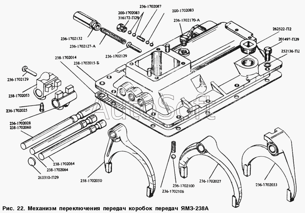 МАЗ-54328: Механизм переключения передач коробок передач ЯМЗ-238А