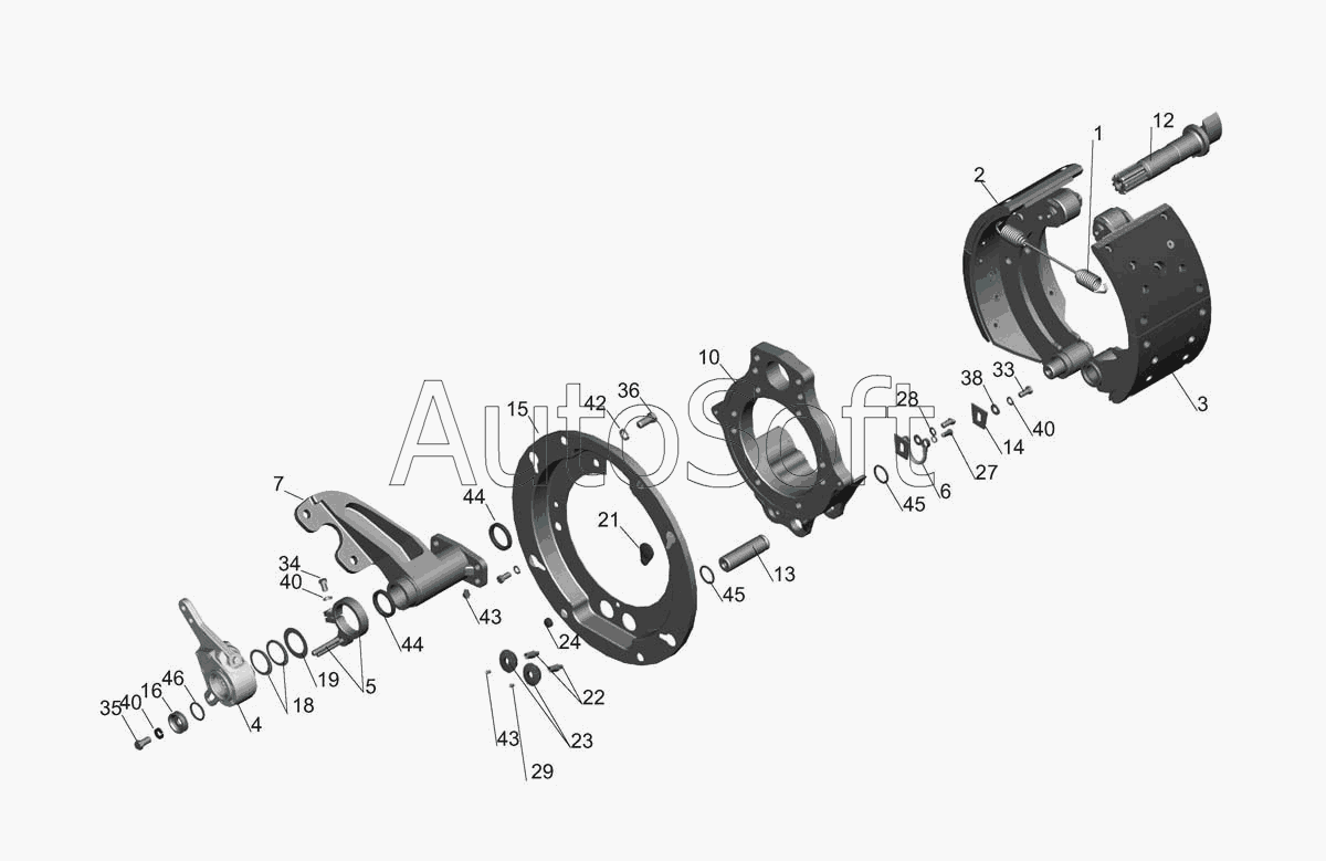 МАЗ-5440E9: Тормозной механизм передних колес	152-3501004 (152-3501005)