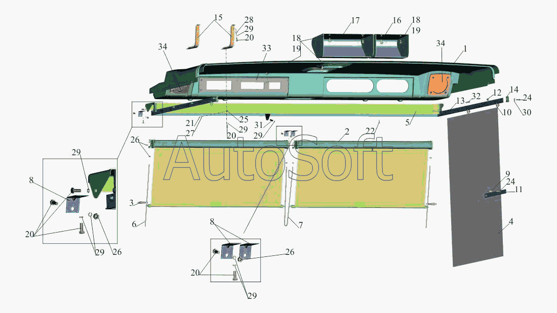 МАЗ-650108: Установка  полки и штор 6501-8200034