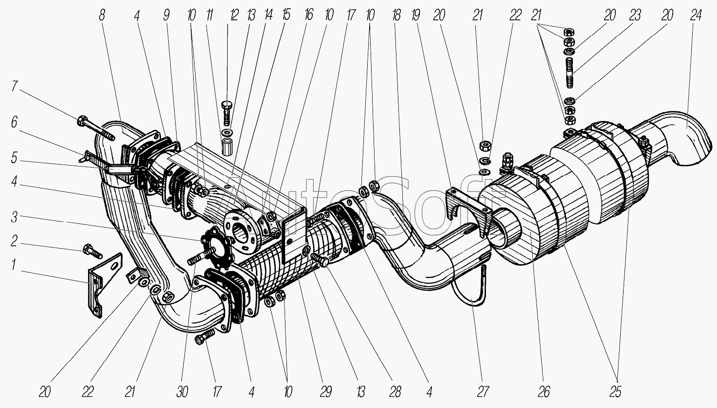 УРАЛ-4320-1151-59: Cистема выпуска газов