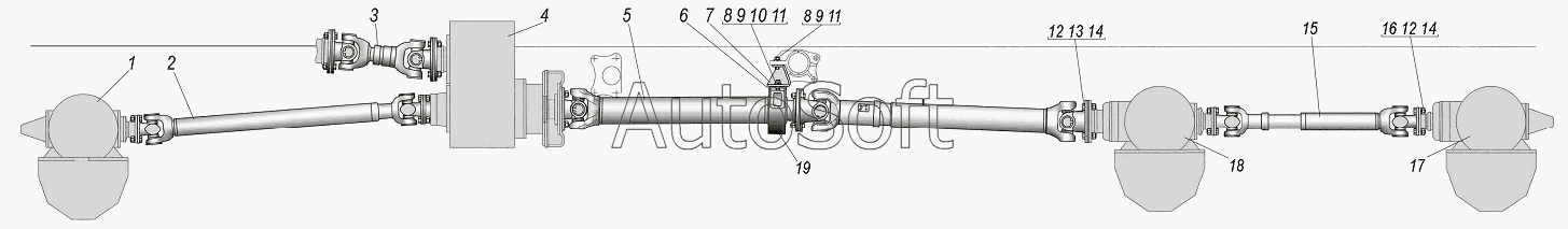 УРАЛ-4320-1151-59: Карданная передача на шасси Урал 4320-1951-58 и автомобиль Урал 4320-0971-58
