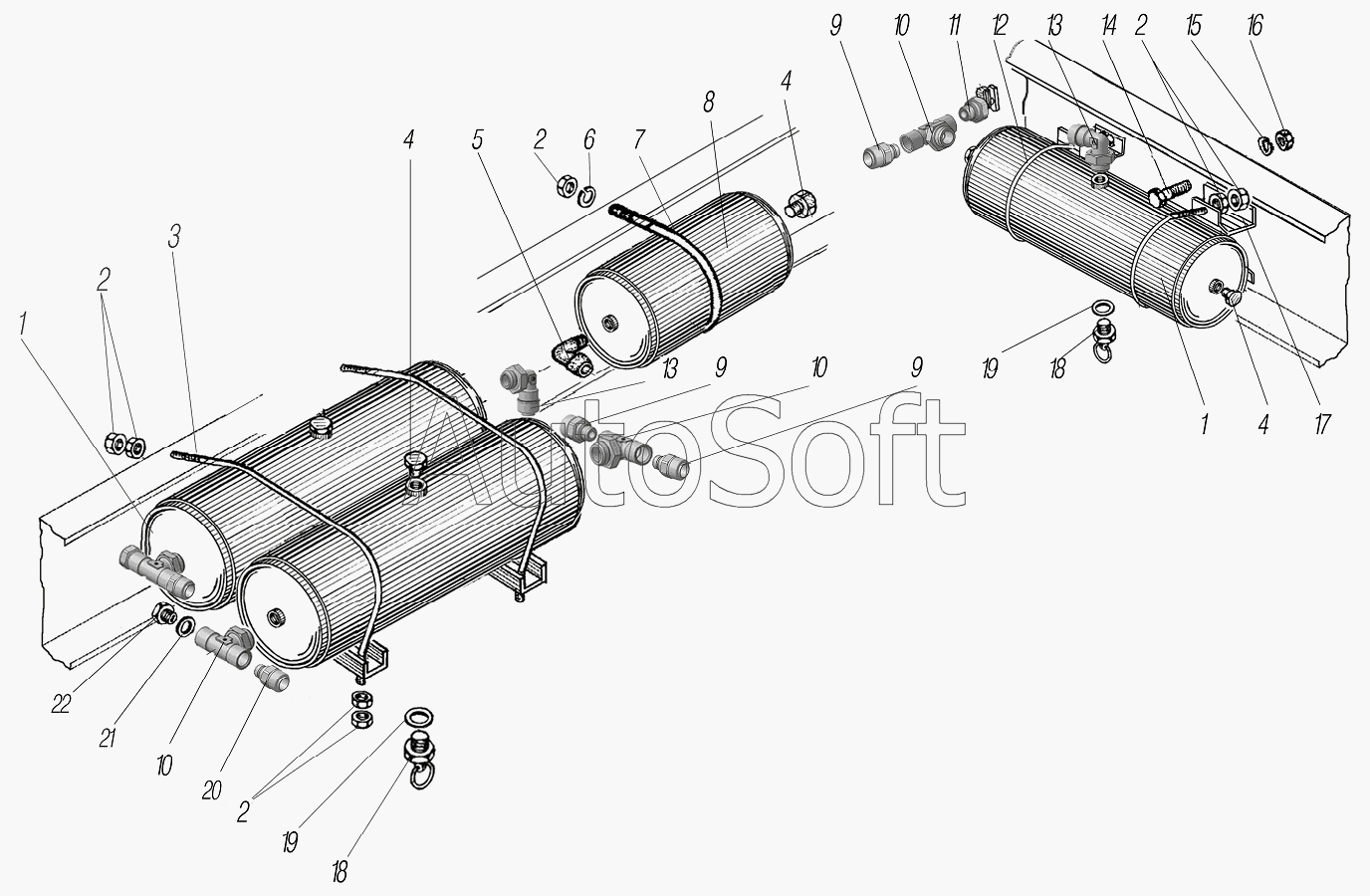 УРАЛ-4320-1151-59: Установка воздушных баллонов на седельный тягач 44202-0511-58