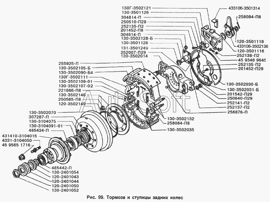 ЗИЛ-433100: Тормоза и ступицы задних колес