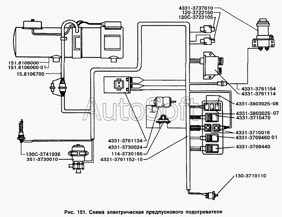 ЗИЛ-433100: Схема электрическая предпускового подогревателя