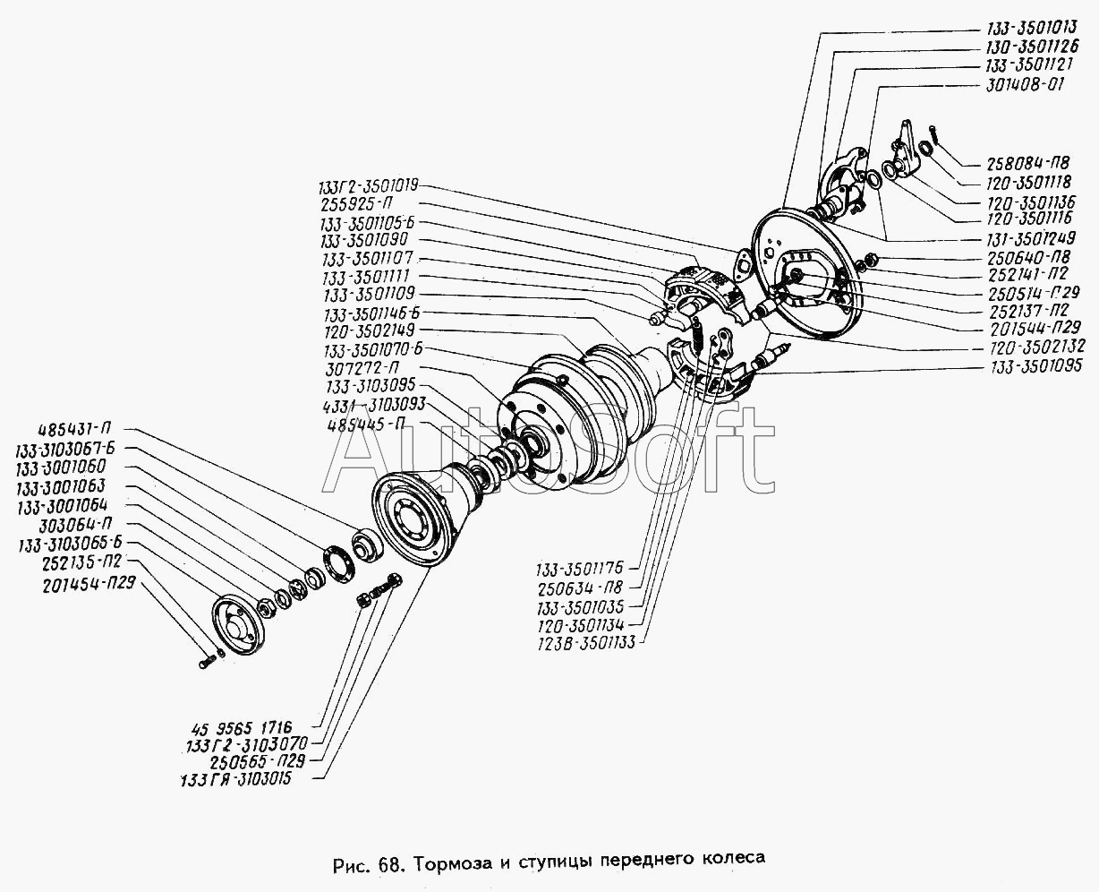 ЗИЛ-433360: Тормоза и ступицы переднего колеса